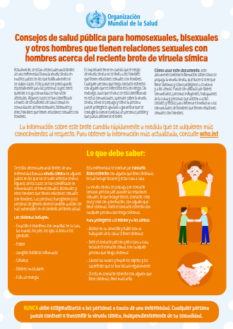 Consejos de salud pública para homosexuales, bisexuales y otros hombres que tienen relaciones sexuales con hombres acerca del reciente brote de viruela símica