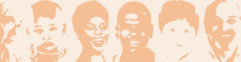 Illustration of diluted portraits of people in an orange shade.