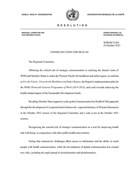 WPR/RC74.R4 Communication for Health